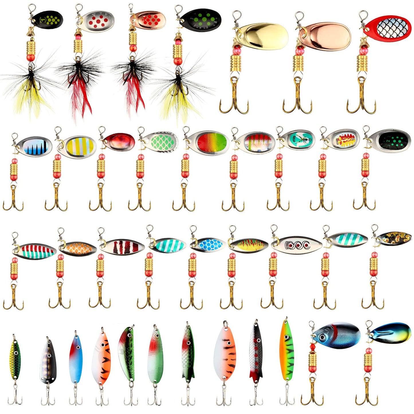 100 Pcs Fishing Lures Spinner Baits Metal Trout Lures Fishing Spinners and Spinnerbaits Metal Baits Kit with 4 Pcs Tackle Box for Salmon Bass Walleye Crappie