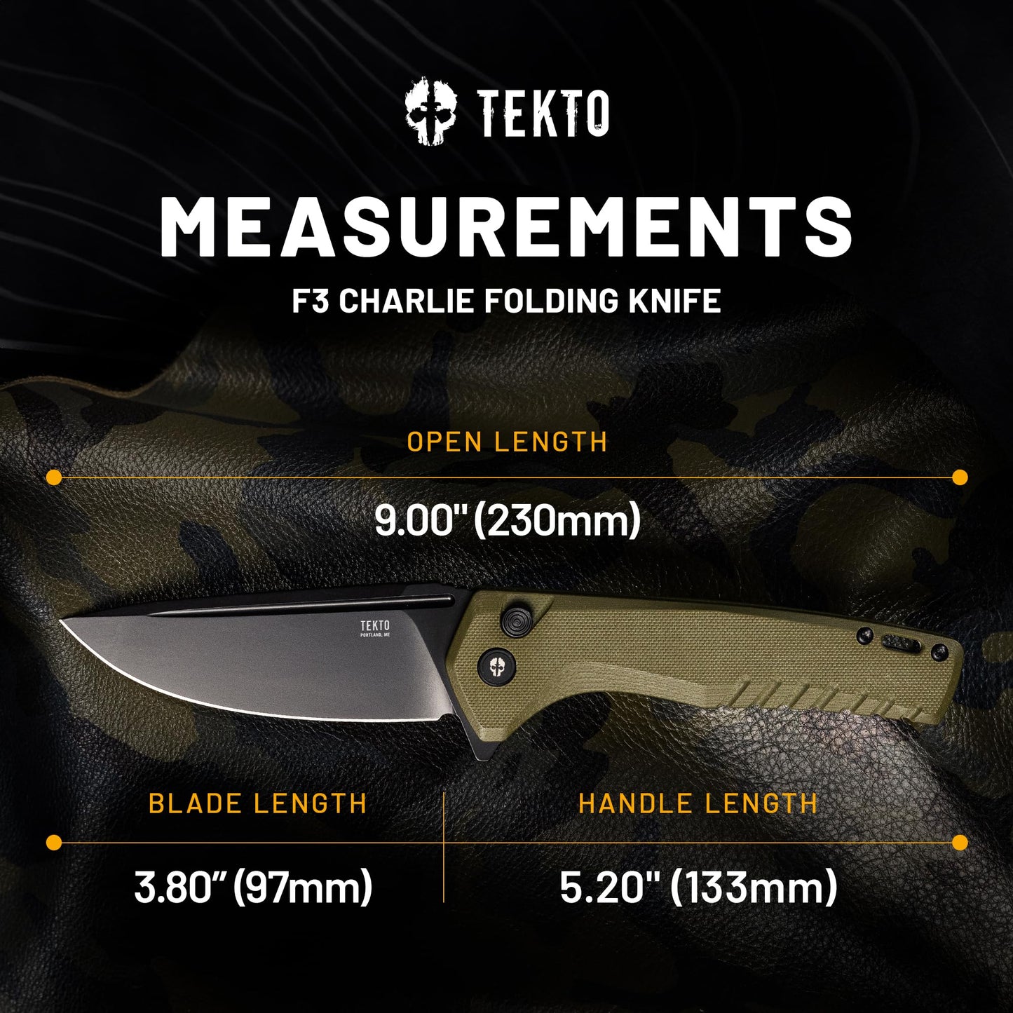 TEKTO F3 Charlie Button Lock Folding Knife, Fine Edge Blade, Tactical OD Green G10 Handle - Easy Open Pocket Knife with Titanium Coated D2 Steel & Black Titanium Barrel Spacers