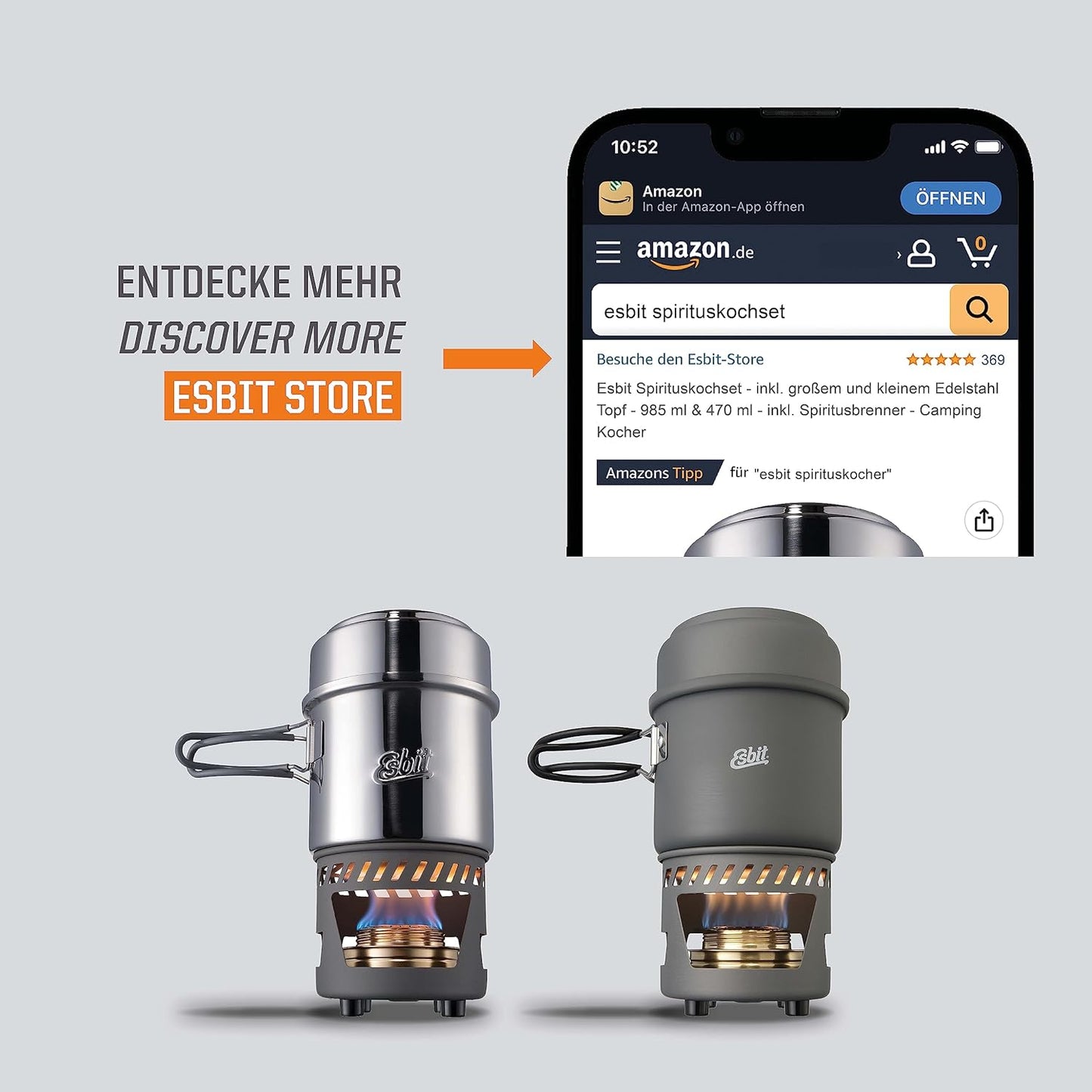 Esbit CS985HA 5-Piece Lightweight Trekking Cook Set with Brass Alcohol Burner Stove