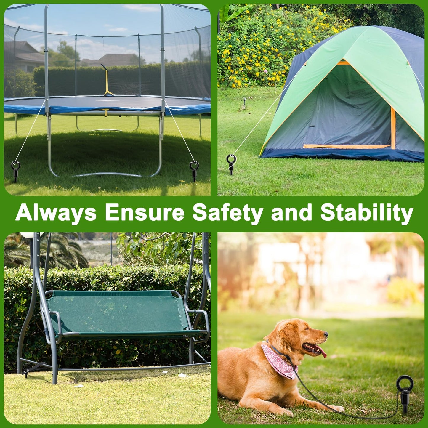 Housolution 18" Trampoline Stakes, 4 Pack Heavy Duty Ground Anchors with Safety Belts, Trampoline Accessories Resist High Wind, Ground Stakes for Camping Tents, Trampolines, Canopies, Swing Set, Shed