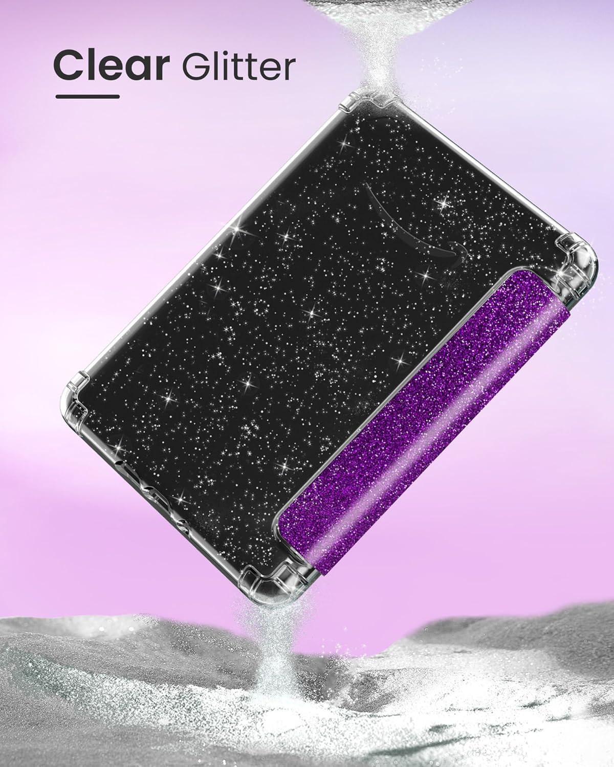 MoKo Case for All-New 7" Kindle Paperwhite 2024 12th Gen&Kindle Colorsoft Signature Edition 2024,Ultra Clear Soft Flexible Glitter TPU Back Cover Light Shell with Auto Wake/Sleep, Glitter Purple