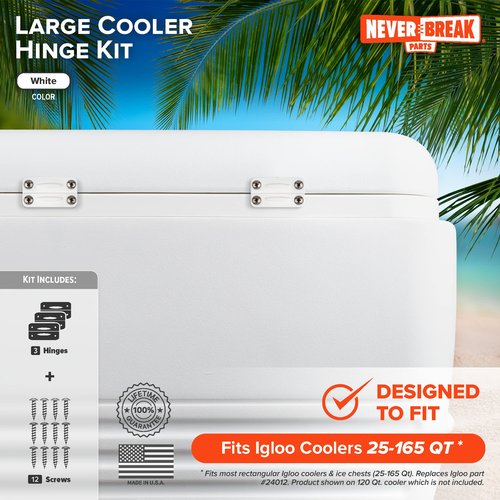 NeverBreak Parts - 3 Pack White Hinges and Lid Strap Combo, Igloo Cooler Repair Parts Kit