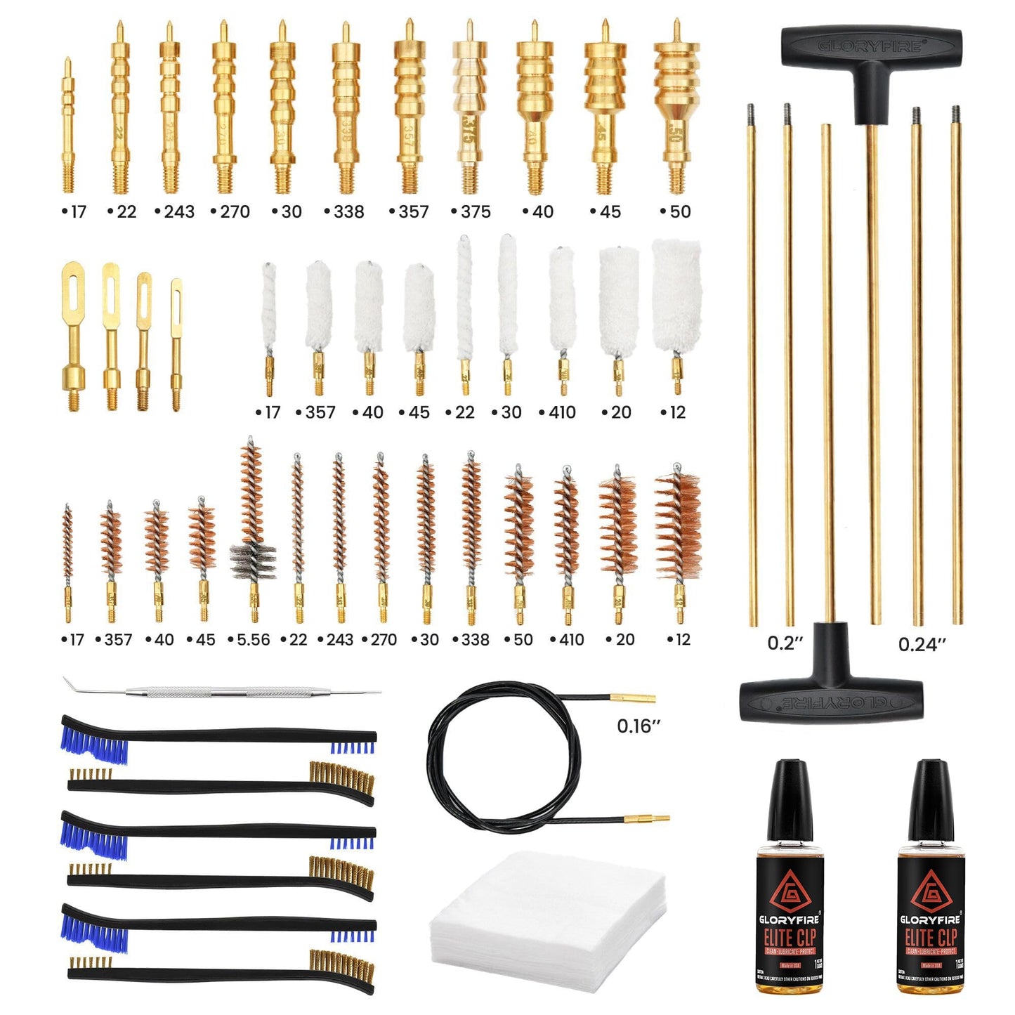 GLORYFIRE Elite Gun Cleaning Kit Universal Gun Cleaner for Shotgun, Pistol, Rifle, All Guns with Lightweight Carrying Case, Reinforced and Lengthened Rods and Steel Wire, High-end Double Head Brushes