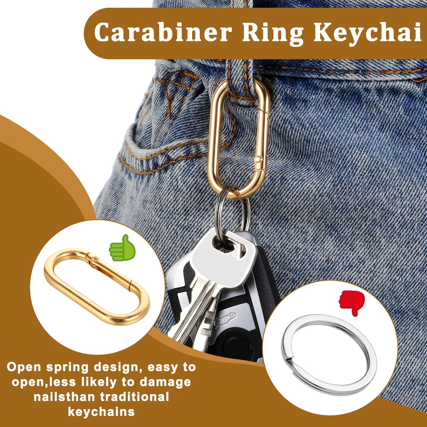 JJUNW 2Pcs Gold Carabiner, Gold Key Ring, Gold Carabiner Clip Oval Snap Clip, Metal Keychain Clip for Purse Strap Alloy Round Buckle Key Hook for Bags Purse Keychain Replacement