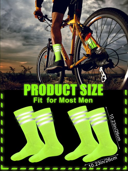 Breathffy 4 Pairs Glow in Dark Socks Cycling High Reflective Running Socks Night Safety Hosiery Compression Athletic(Fluorescent Green)