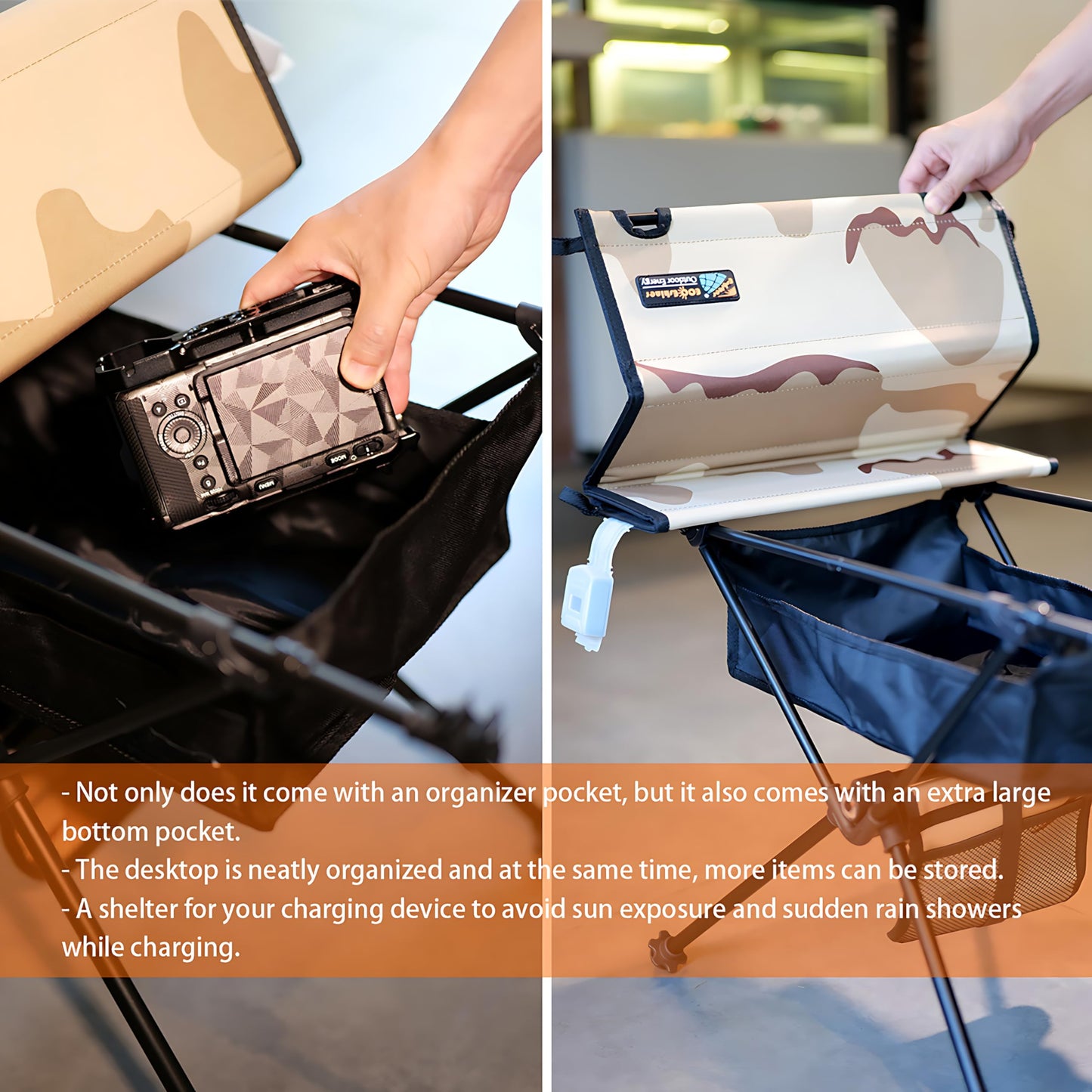 ESOTAB ECOeshiner Solar Folding Table 28W, Camping Table - Solar Charging, Mesh Bag, Two USB Ports, Heat + Water + Splash Resistant, Solar Powered, Beach Table, Picnic Table, Outdoor Table