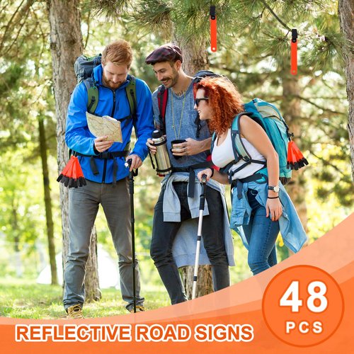 Tophoniex 48PCS Trail Markers with Clips Reflective Tree Tacks for Hiking Hunting Outdoor, Orange