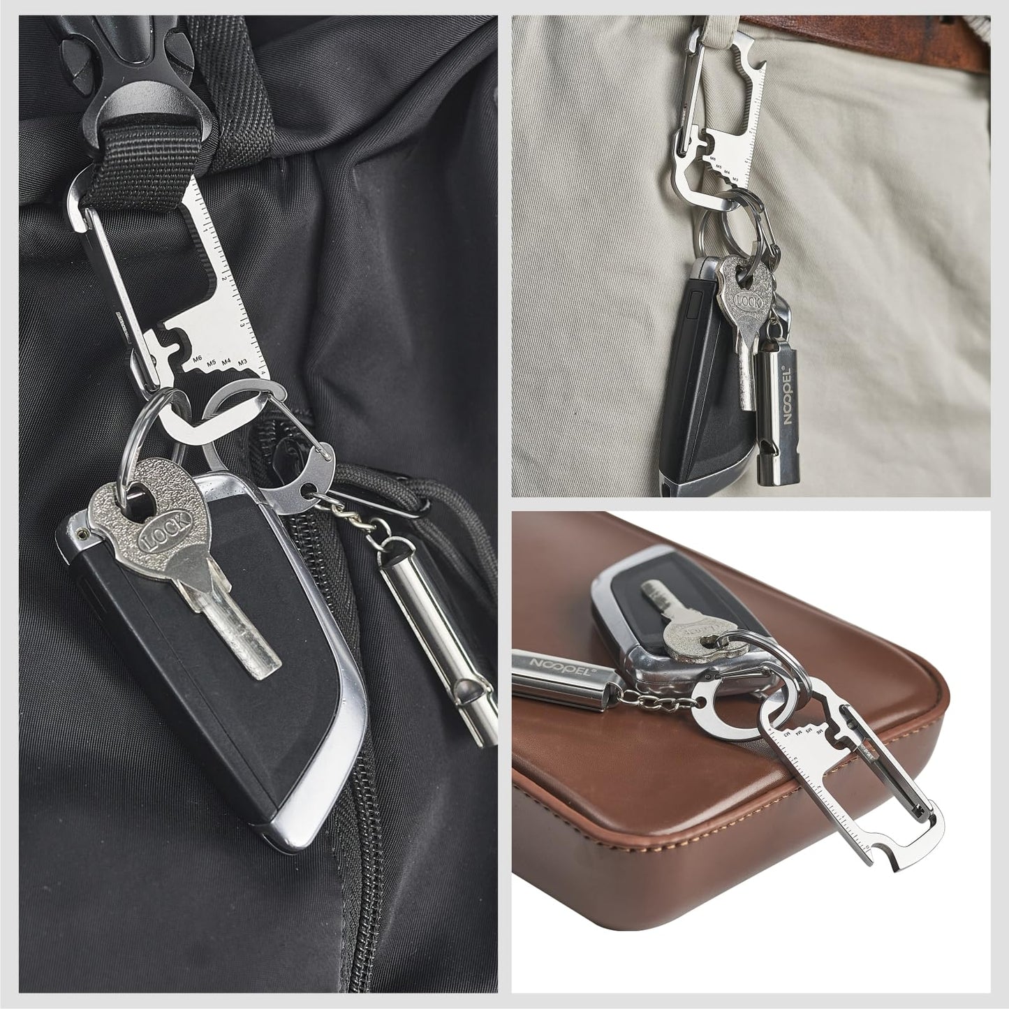 Keychain Carabiner with Bottle Opener, Stainless Steel Carabiner Clip for Car Keys, Mini Multitool Keychain Clip for Men Belt Hook, Heavy Duty Key Chain Ring Clip