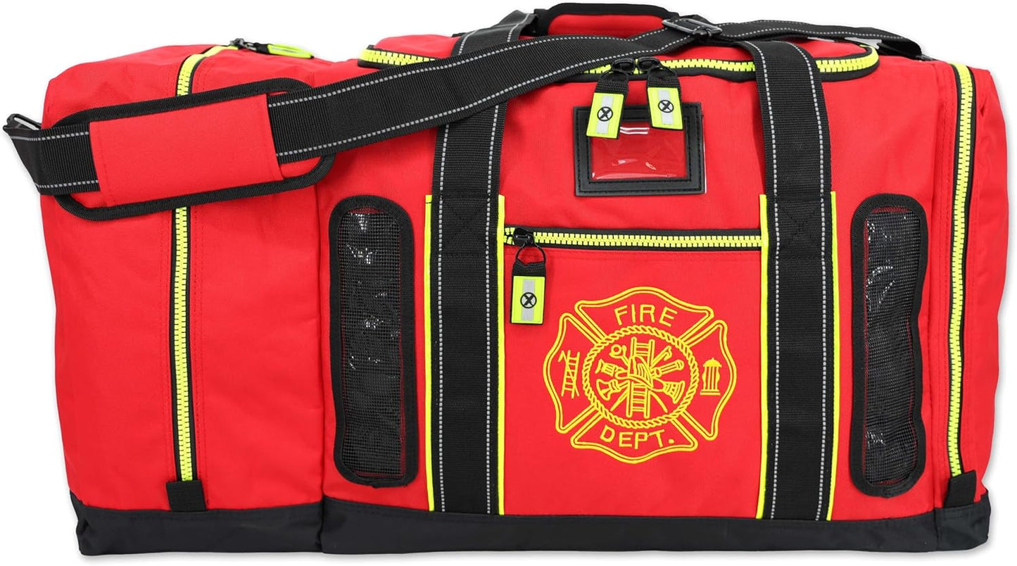 Lightning X Products Newly Redesigned Firefighter Fireman Quad-Vent Turnout Gear Bag with Helmet Compartment, Mesh Vents & Maltese Cross for First Responder (Red)