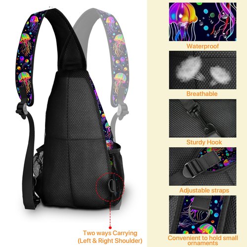 Yrebyou Jellyfish Sling Bag Travel Crossbody Backpack Shoulder Daypack Hiking chest Pack for Women Lightweight Waterproof Adjustable Outdoor Workout