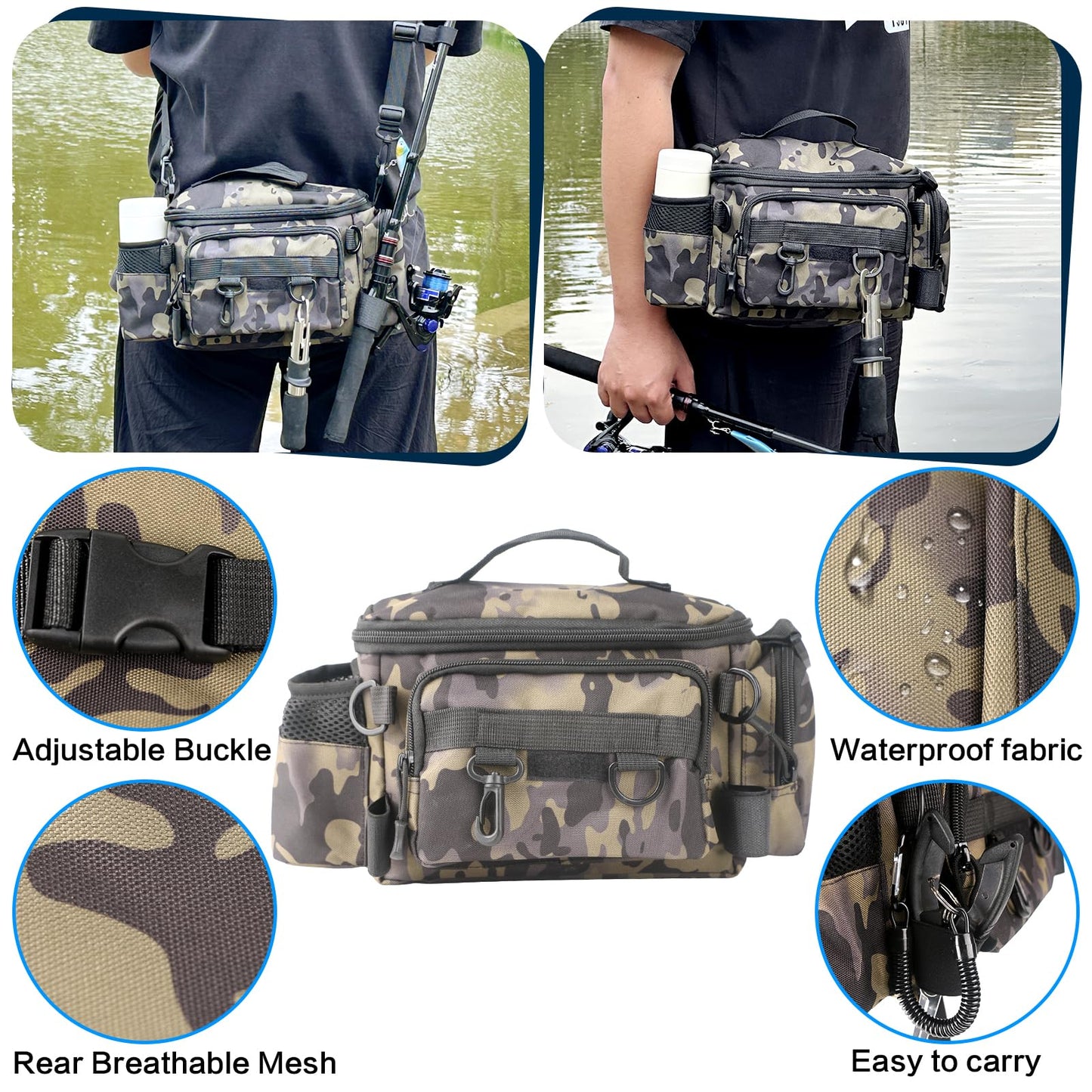 113Pcs Fishing Tool Kit, Fishing Bag, Fishing Pliers Hook Remover, Fish Lip Gripper, Fishing Lures Hook Tackle Box, Handheld Digital Scale, Ice Fly Fishing Gear Accessories Set Fishermen Gift (Camo)