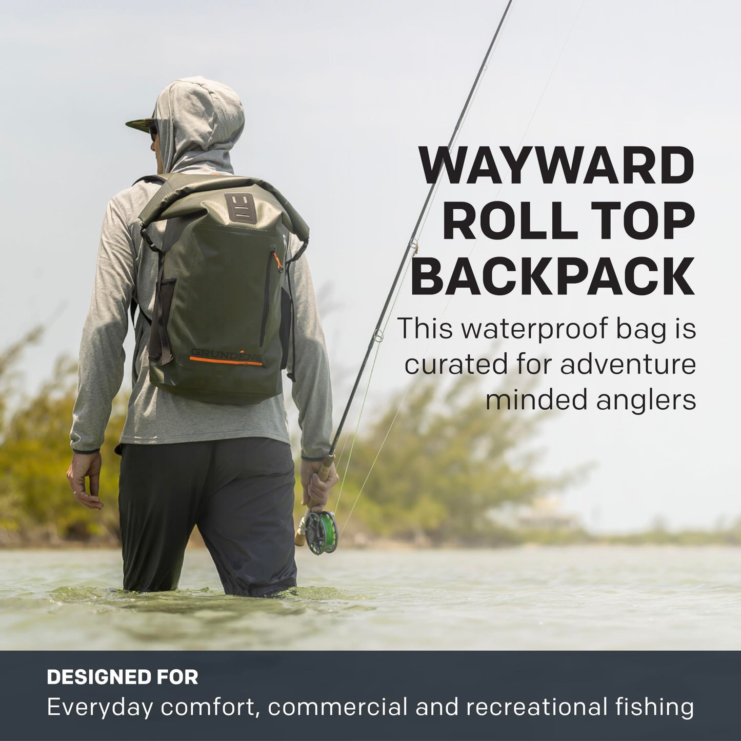 Grundéns Wayward Roll Top Backpack | Waterproof, 38L, Anchor