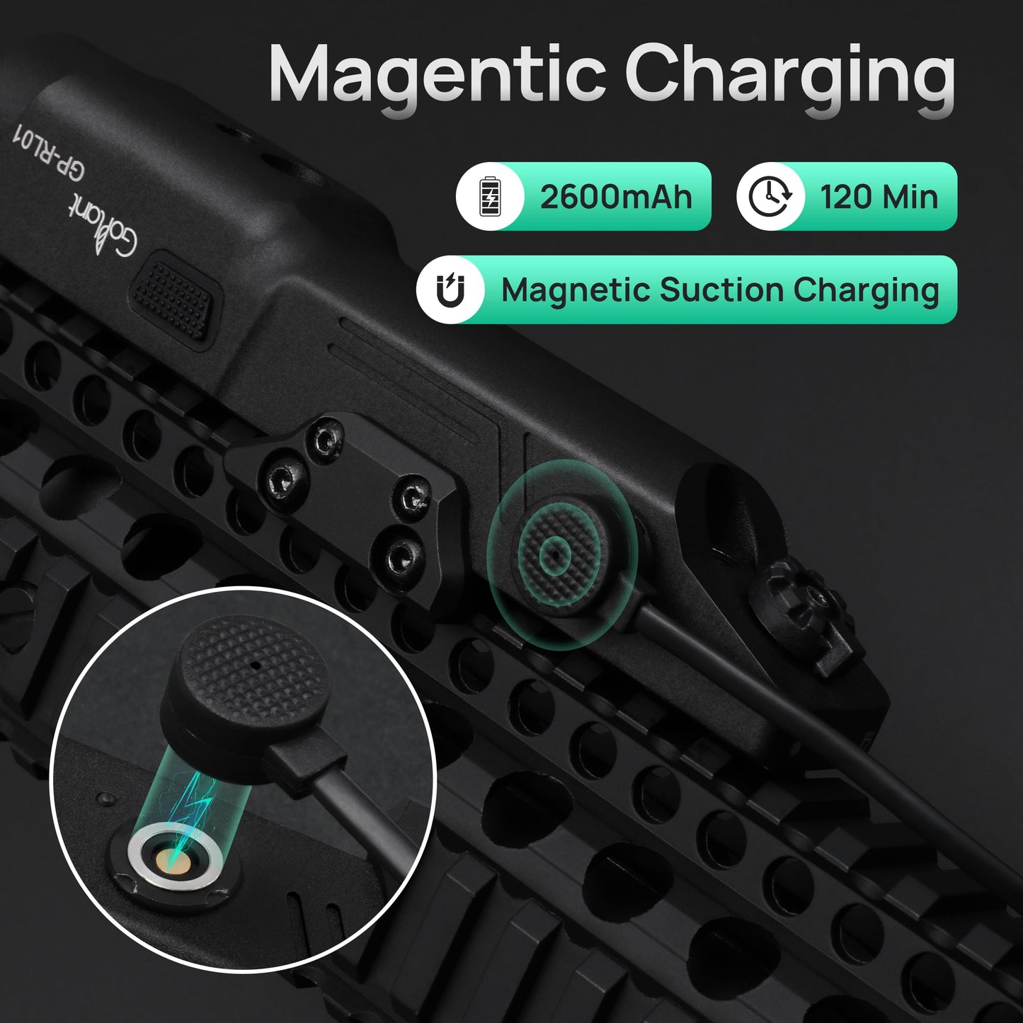2500 Lumen Aluminum Alloy Rifle Laser Light Combo, 2.5 Hours Long Runtime AR15 Weapon Light and Green Laser, Picatinny Rail MLOK Mounted LED Tactical Flashlight, Low Profile Flashlight AR Rifle R15