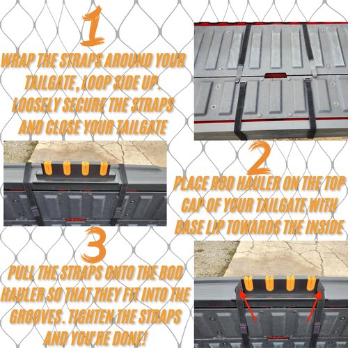 Rod Hauler Fishing Rod Holder for Truck Tailgate ā Transport 4 Rods Securely with Soft Foam Inserts & Straps ā Fishing Pole Rack for Pickup Truck Bed ā Easy Tailgate Rod Carrier