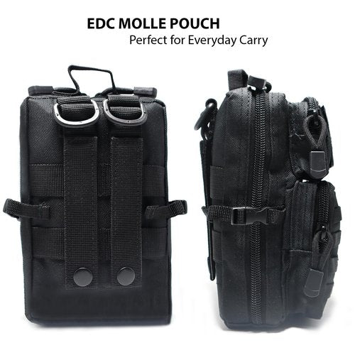 Tactical Molle Utility Pouch, Compact EDC Tool Pouch Bag Tactical Phone Pouches Medical EDC IFAK Pack Mini Waist Pouches with Two Carabiners (Black)