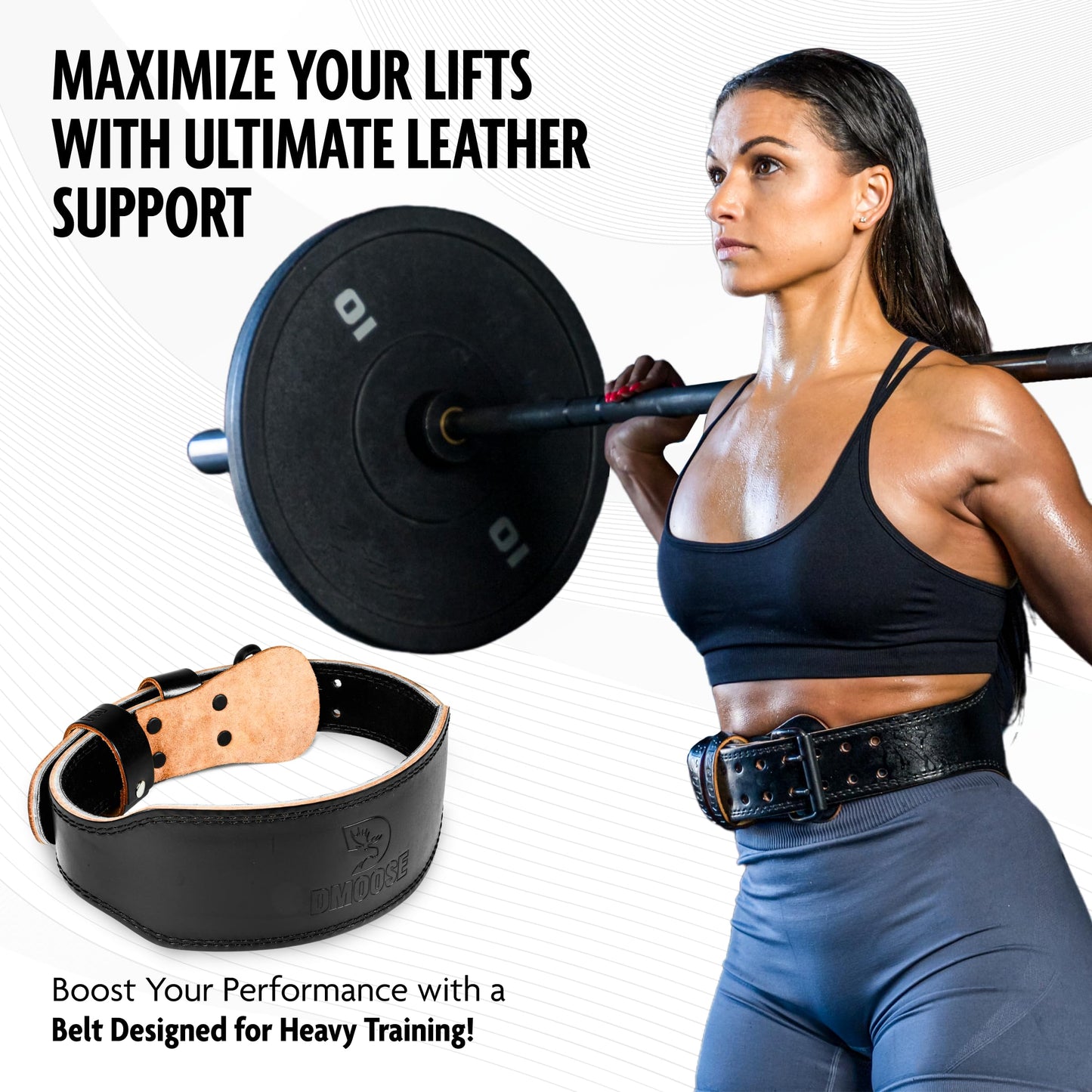 DMoose weight belt - Squat and weightlifting belts - 7MM Premium Cushioned Lumbar Support - Genuine Leather, Adjustable, Comfortable belt lifting 4" Black L