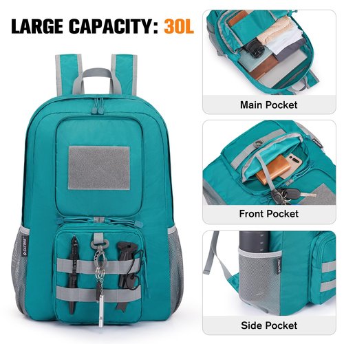 G4Free 30L Packable Lightweight Backpack for Hiking Travel, Foldable Daypack Water Resistant for Men Women(Peacock Blue)