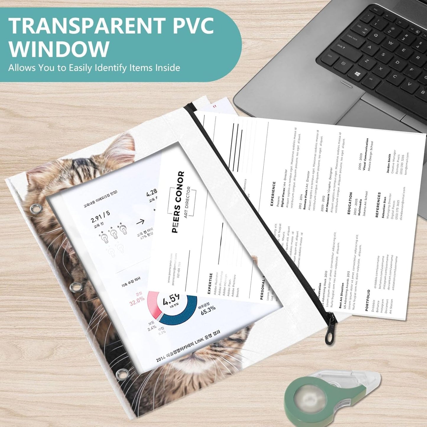Largemouth Bass Fish 2 Pack 3 Ring Binder Pocket A4 Size Binder Pouches Clear PVC Loose Leaf Folder Sleeves Storage Bags for Files, Documents