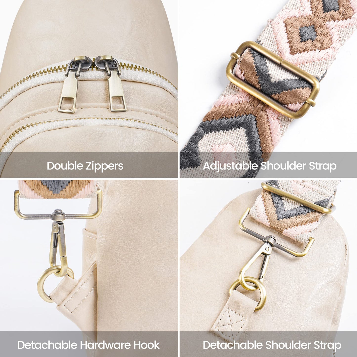 KFXFENQ Sling Bag for Women PU Leather Sling Bag Small Crossbody Sling Backpack Multipurpose Chest Bag for Women Cycling (1-Beige)