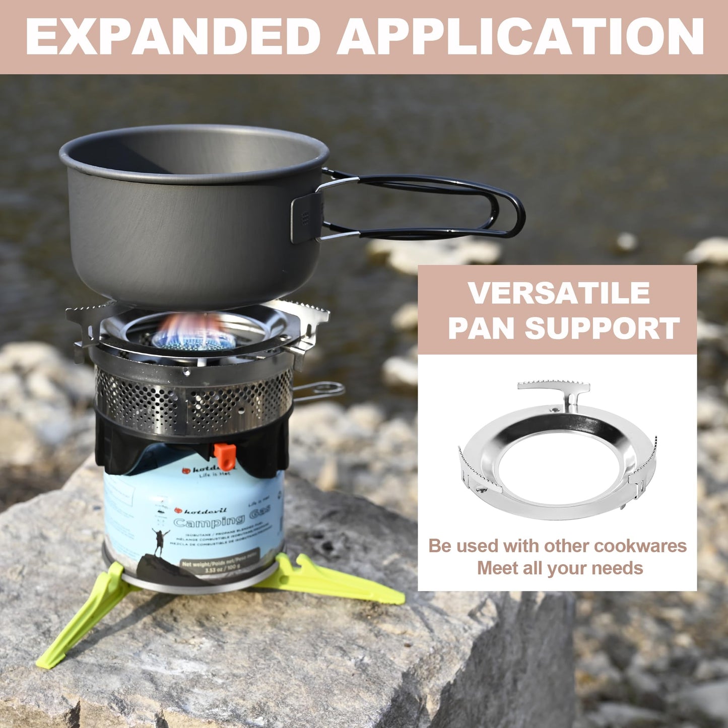 0.75+0.25L Backpacking Camping Stove Cooking System with Piezo Ignition, Outdoor Portable Burner with Pot & Metal Holder Camping Stove Kit Propane, Ideal for Hiking Fishing Hunting Emergency