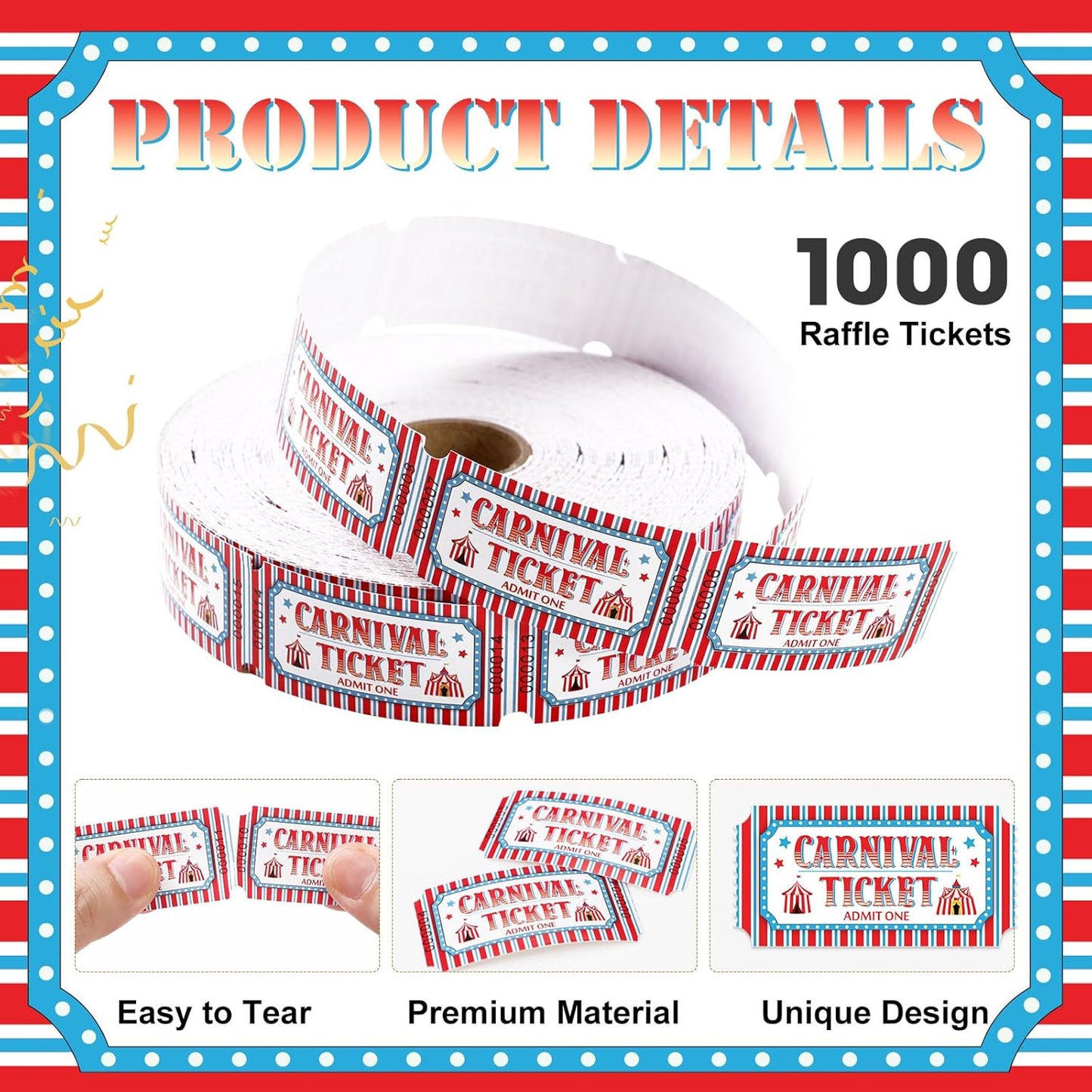 1000 Pcs Drink Ticket Single Raffle Tickets Roll Cocktail Design Free Drink Ticket for Events Wedding Work Formal Parties Leisure Class Reward