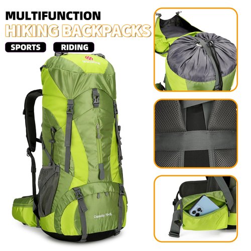 ZCSQIUO 75L Hiking Backpack for Men Women Daypack Backpack Outdoor Waterproof Camping Backpack with Rain Cover (Green)