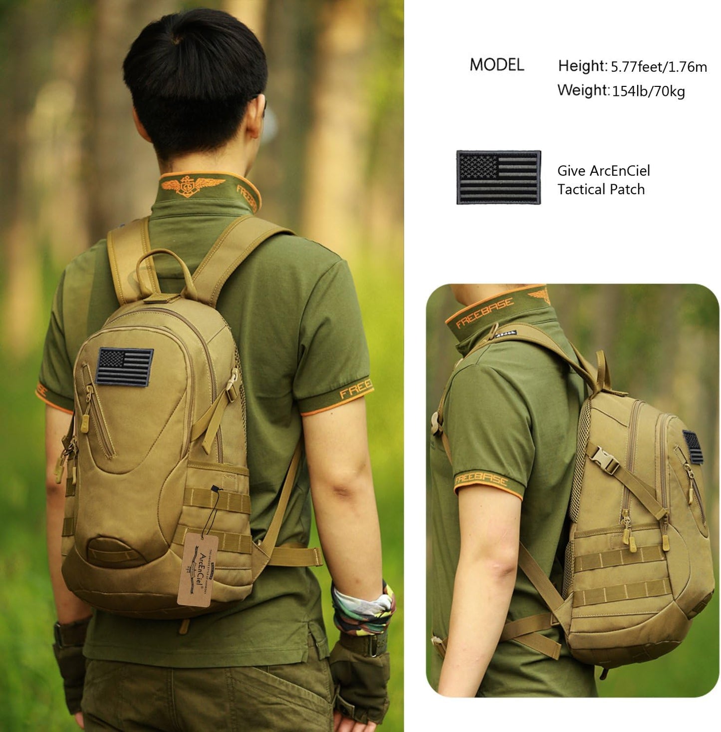 ArcEnCiel 15L Motorcycle Backpack Tactical Bag Rucksacks for Outdoor Camping Trekking Hunting with Patch