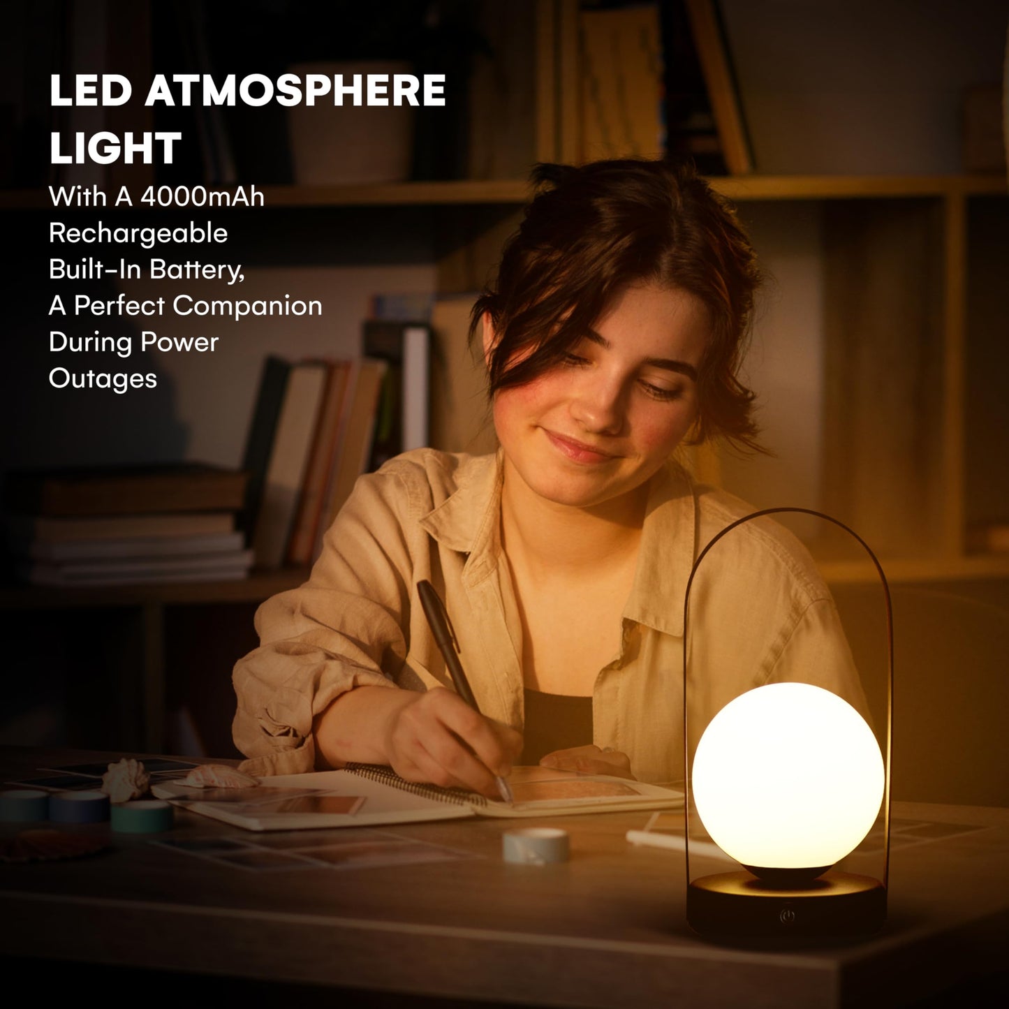 Outlery | Portable LED Lamp - Camping Rechargeable Lanterns - Table Lamp for Outdoor Or BBQ - Decorative Night Light Lamp - Suitable as Emergency Light for Kids and Adults - 9.8x4.8 inch (Black)