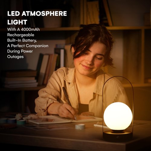 Outlery | Portable LED Lamp - Camping Rechargeable Lanterns - Table Lamp for Outdoor Or BBQ - Decorative Night Light Lamp - Suitable as Emergency Light for Kids and Adults - 9.8x4.8 inch (Black)