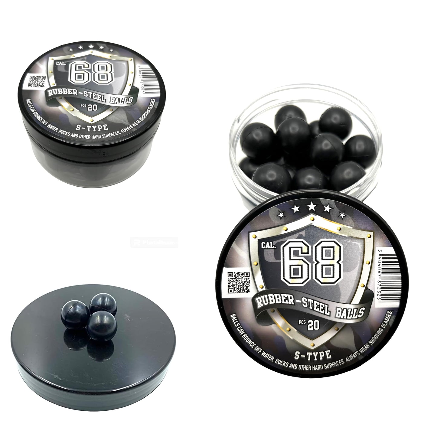 20 pcs S-Type RUBBER-STEEL BALLS in .68 Cal. Premium Quality Hard Rubber Steel Balls Paintballs Powerballs 7 gr. Heavy Ammo for Self Home Defense Training Pistols in 68 Caliber