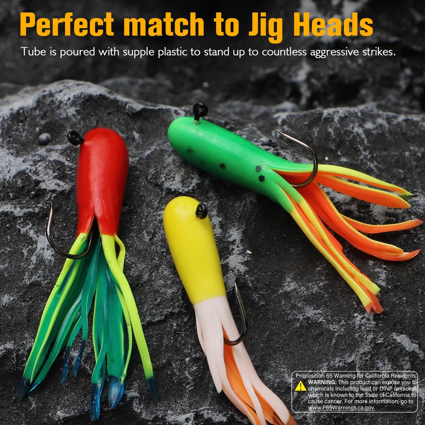 Dovesun 120pcs Tube Baits with Jig Heads Kit, Soft Plastic Tube Baits 90Pcs 1/32oz 1/25oz 1/16oz 30Pcs Tube Jigs Crappie Lures Kit for Walleye Trout Bass Crappie