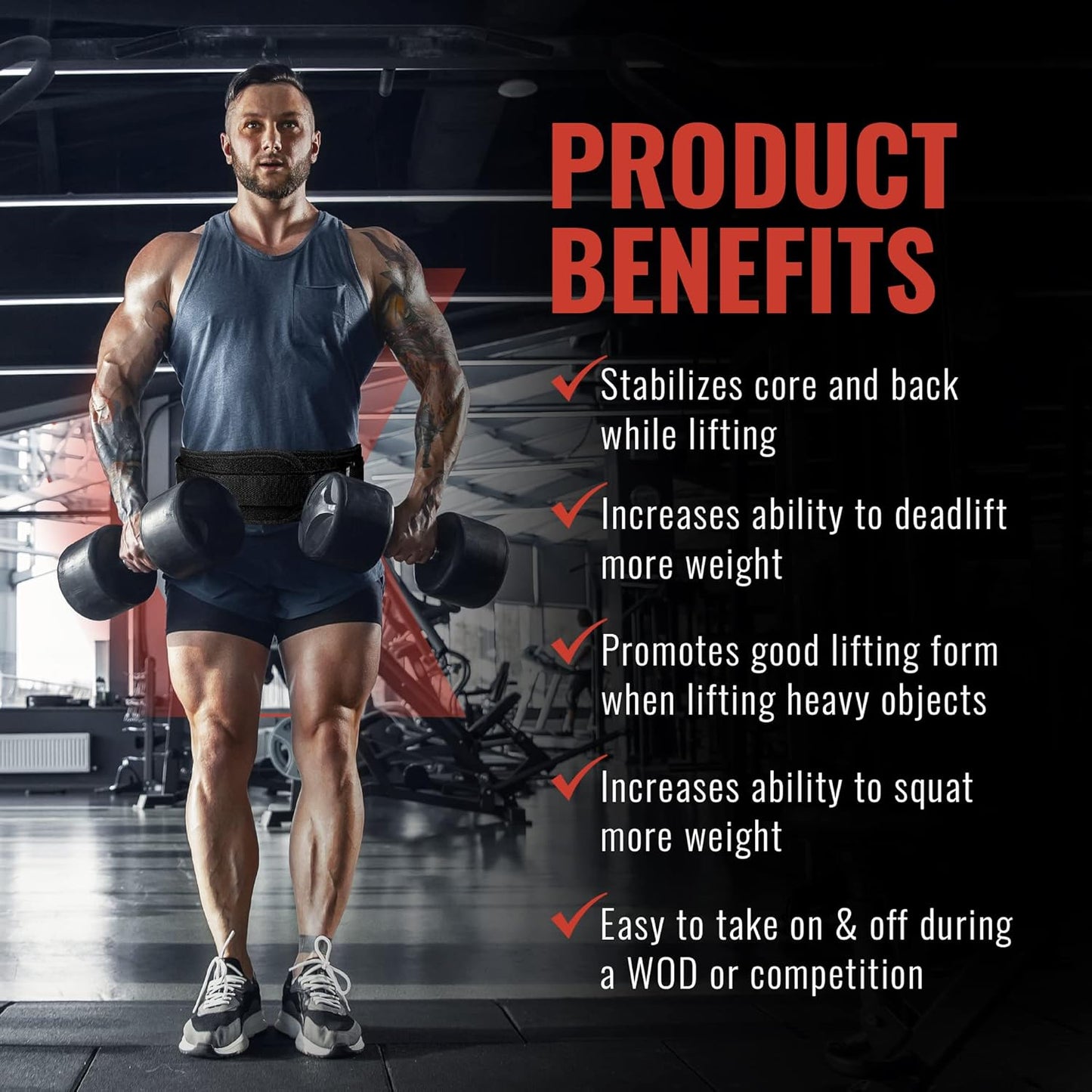 Weight Lifting Belt for Men and Women, 6 Inch, Bodybuilding & Fitness Back Support for Cross Training Workout, Squats, Lunges