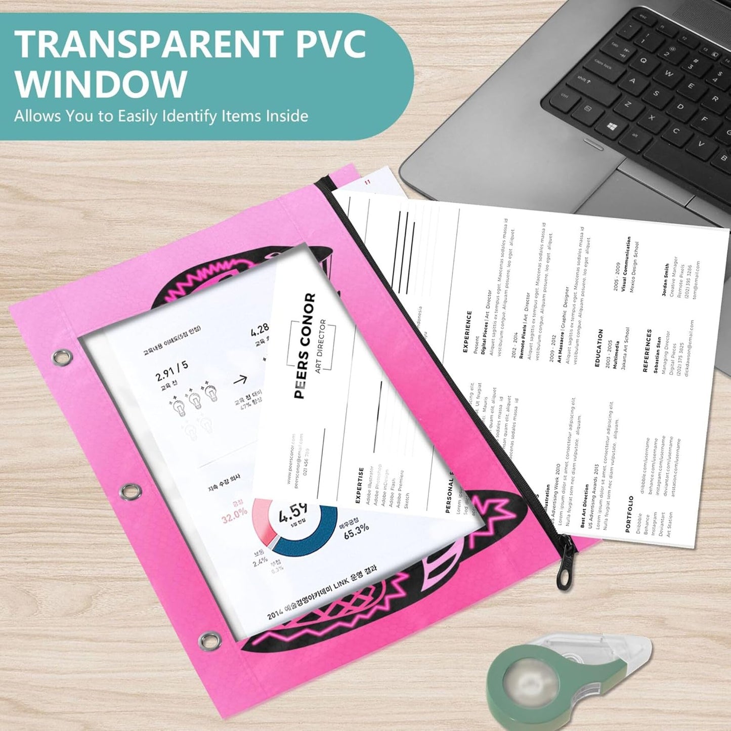 Largemouth Bass Fish 2 Pack 3 Ring Binder Pocket A4 Size Binder Pouches Clear PVC Loose Leaf Folder Sleeves Storage Bags for Files, Documents