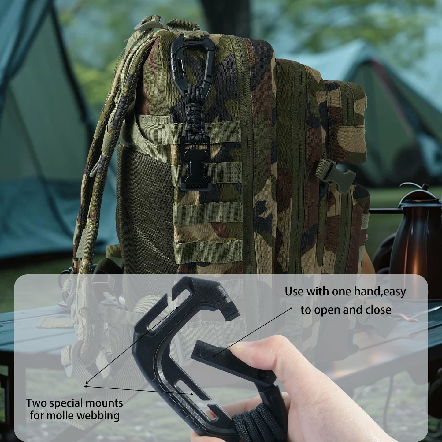 KUNN Glove Clips with Plastic Carabiner and Paracord, Metal Alligator Clips for Tactical Backpack, Work Glove Holders, Black