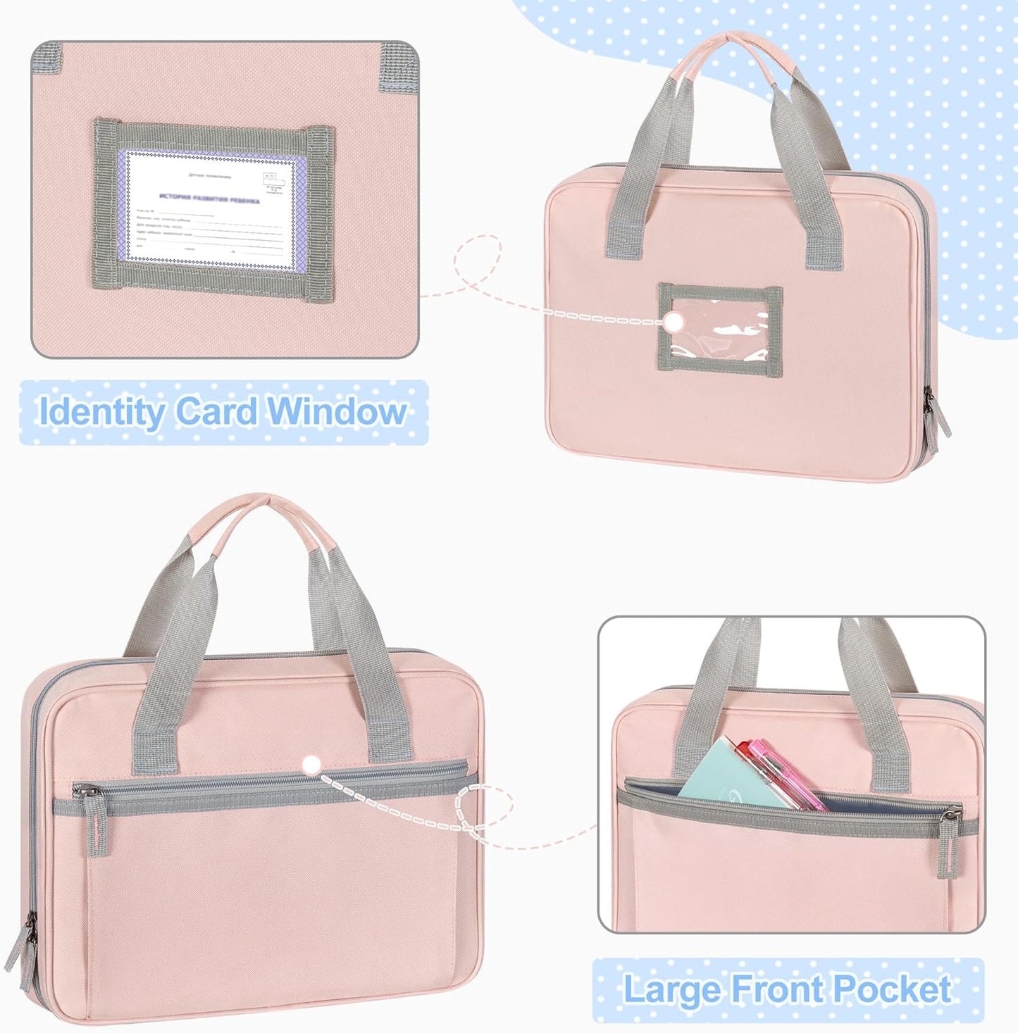 Yarwo Zipper Binder with 3 Pencil Pouches, Small File Organizer with Multiple Pockets & Padded Sleeve Fits 12.9” iPad and Stationery for School, Office, Work, Pink