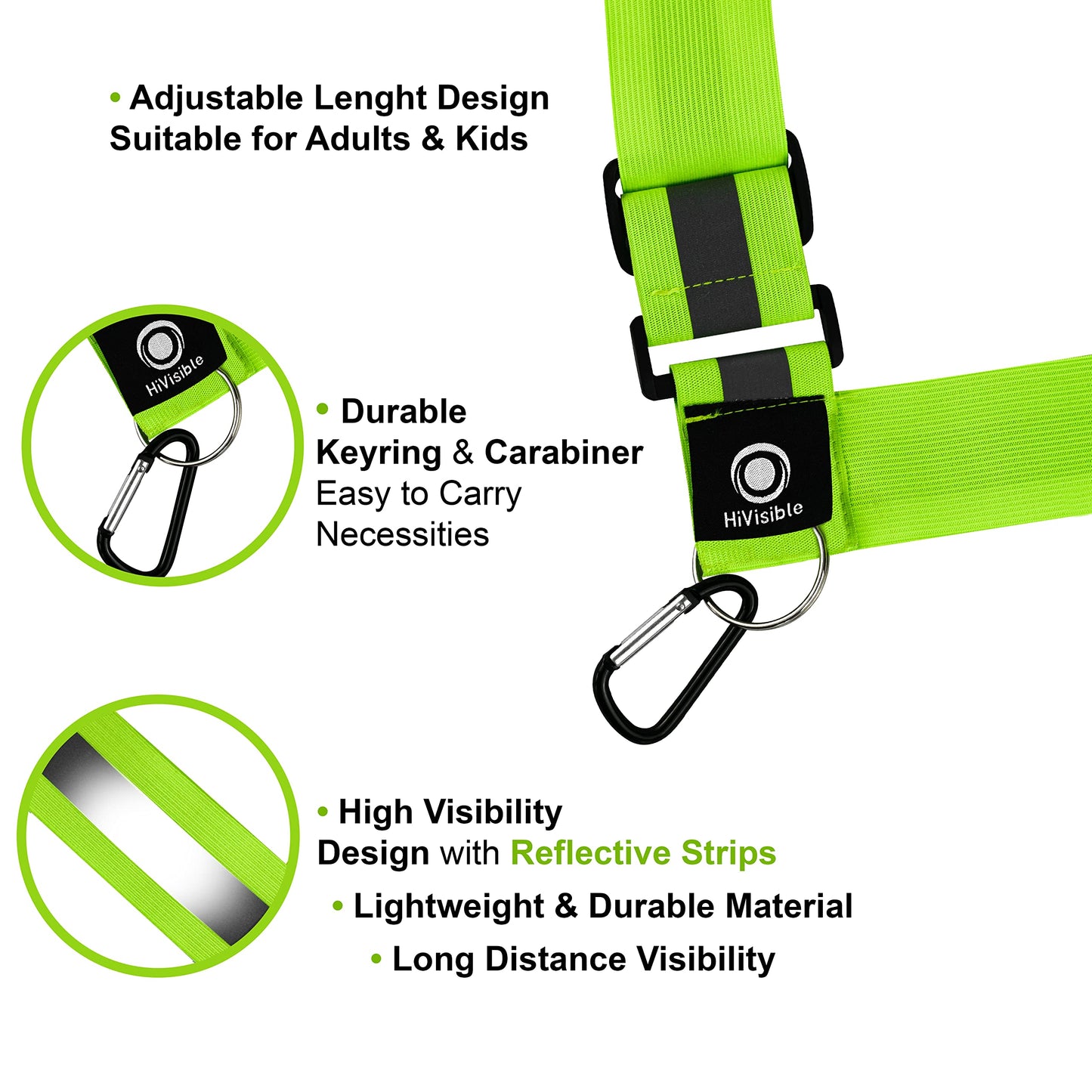 HiVisible Bulk 10 Pack - Safety Reflective Sash for Walking at Night Adjustable Safety Sash for Men Women Kids Reflective Belt Sash for Running Walking Biking
