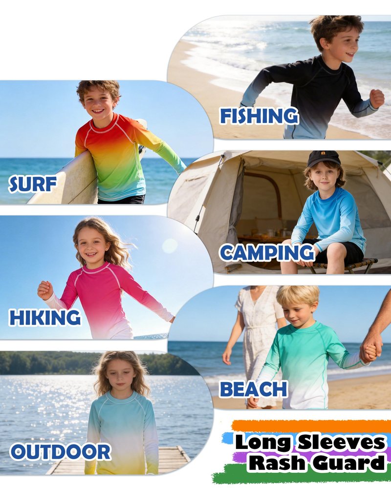 DRONIRING Boys' Rash Guard Long Sleeve, UPF 50+ Swim Shirt for Boys Kids Youth, UV Sun Protection Water Shirts for Beach Surf