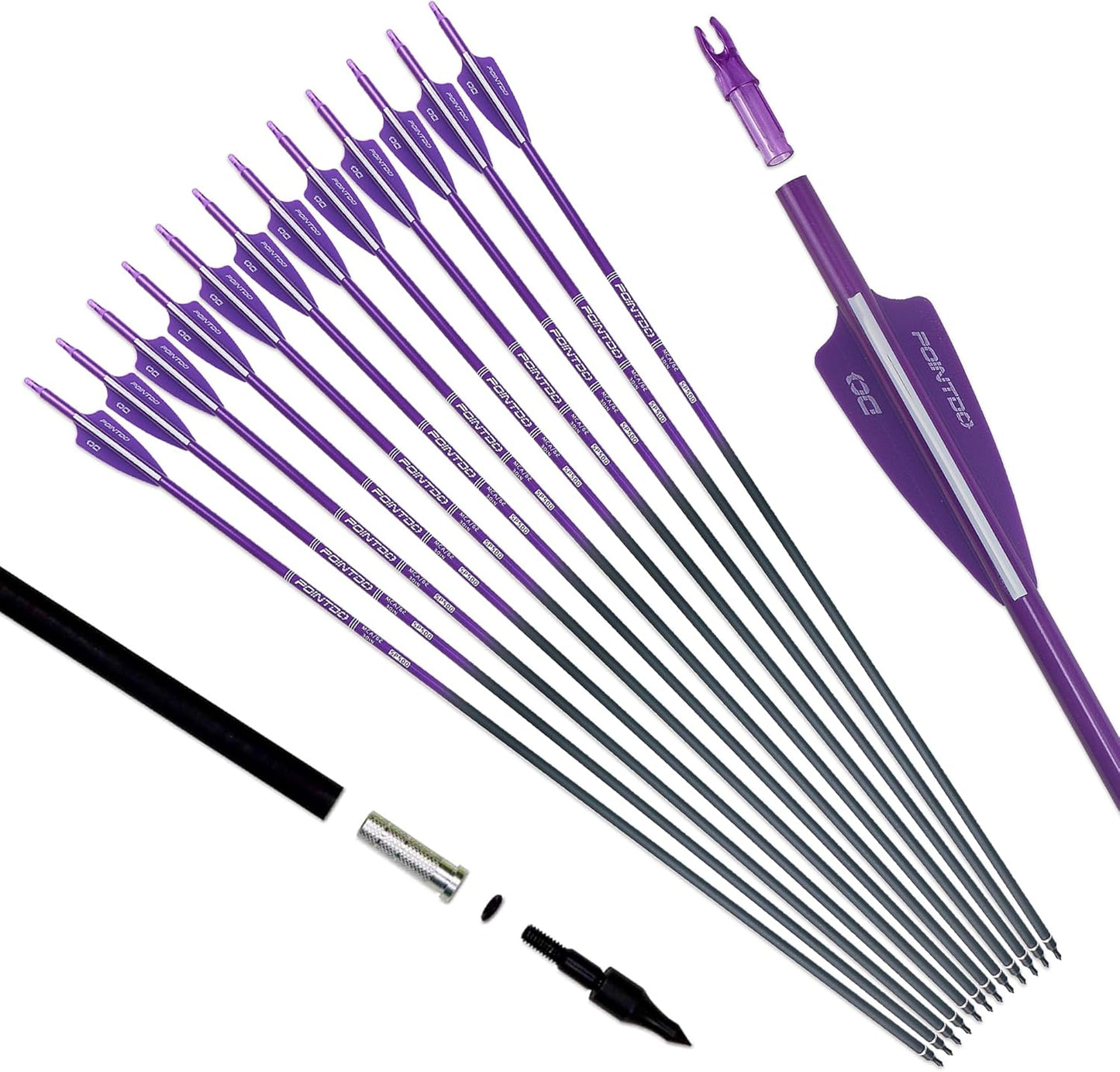 30inch Carbon Arrow Fluorescence Color Targeting and Practice and Hunting Arrows for Compound Bow and Recurve Bow with Removable Tips(Pack of 12)
