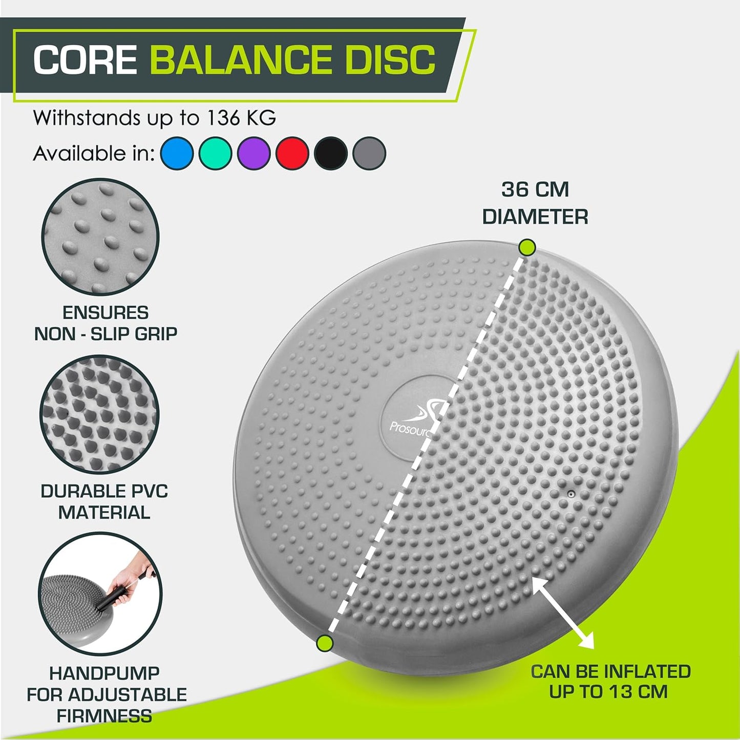 ProsourceFit Core Balance Disc Trainer, 14” Diameter with Pump for Improving Posture, Fitness, Stability