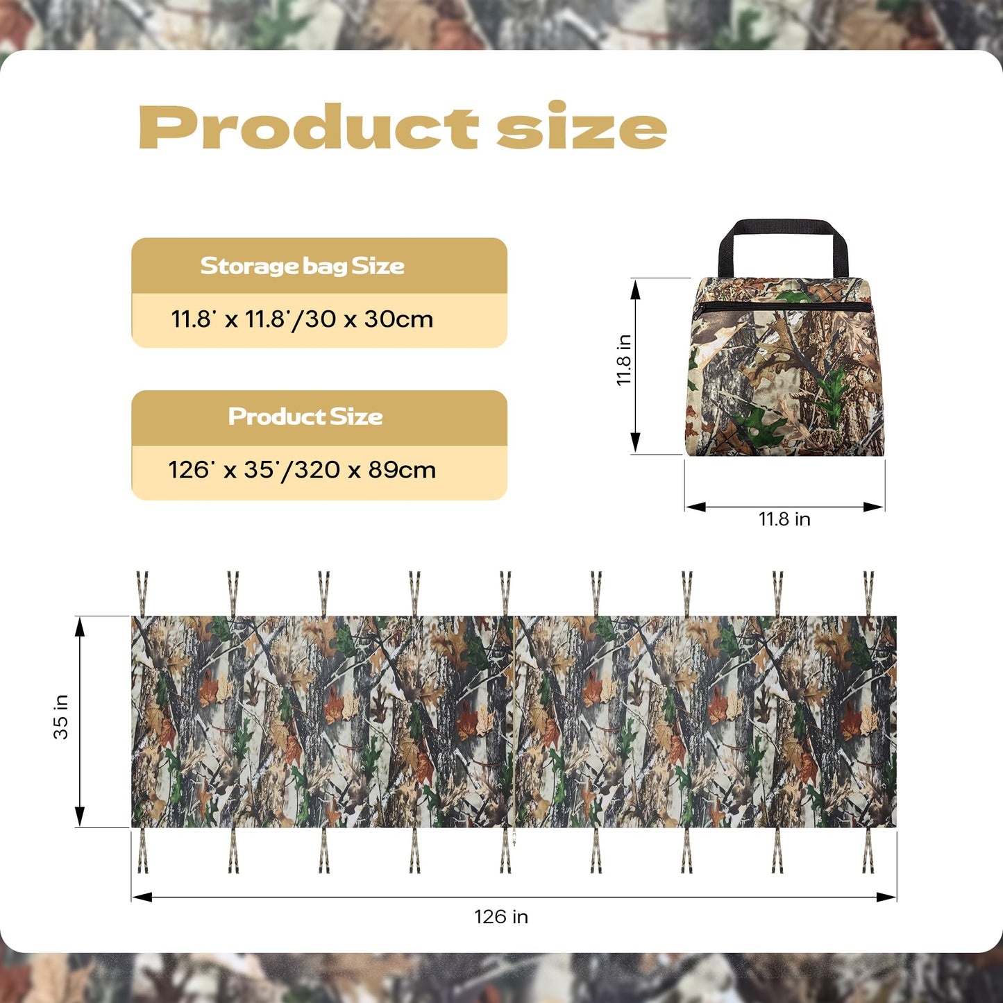 Lenotos Hunting Tree Stand Blinds Kit, Treestands Camo Blind Cover Universal, Camouflage Ground Blind Ladder Stand Blind Accessories with Zipper Storage Pocket for Deer Turkey Hunting