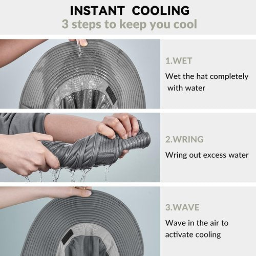 Sukeen Cooling Sun Hat for Men Women UPF50+ Wide Brim Fishing Hat with Neck Flap Adjustable Foldable Bucket Hat for Hiking Grey