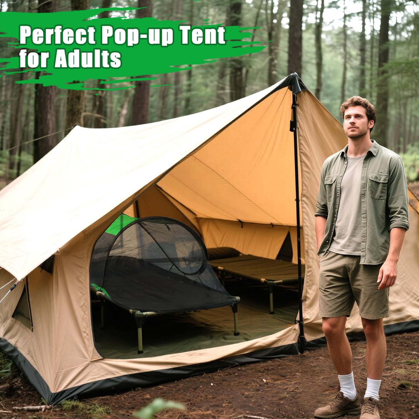1 Person Pop-up Mosquito Tent for Camping - Breathable & Fine Mesh Camping Bug Screen Net with Carry Bag, 7.5ft Instant Portable Screen Tent for Adults Men Women Summer Hiking