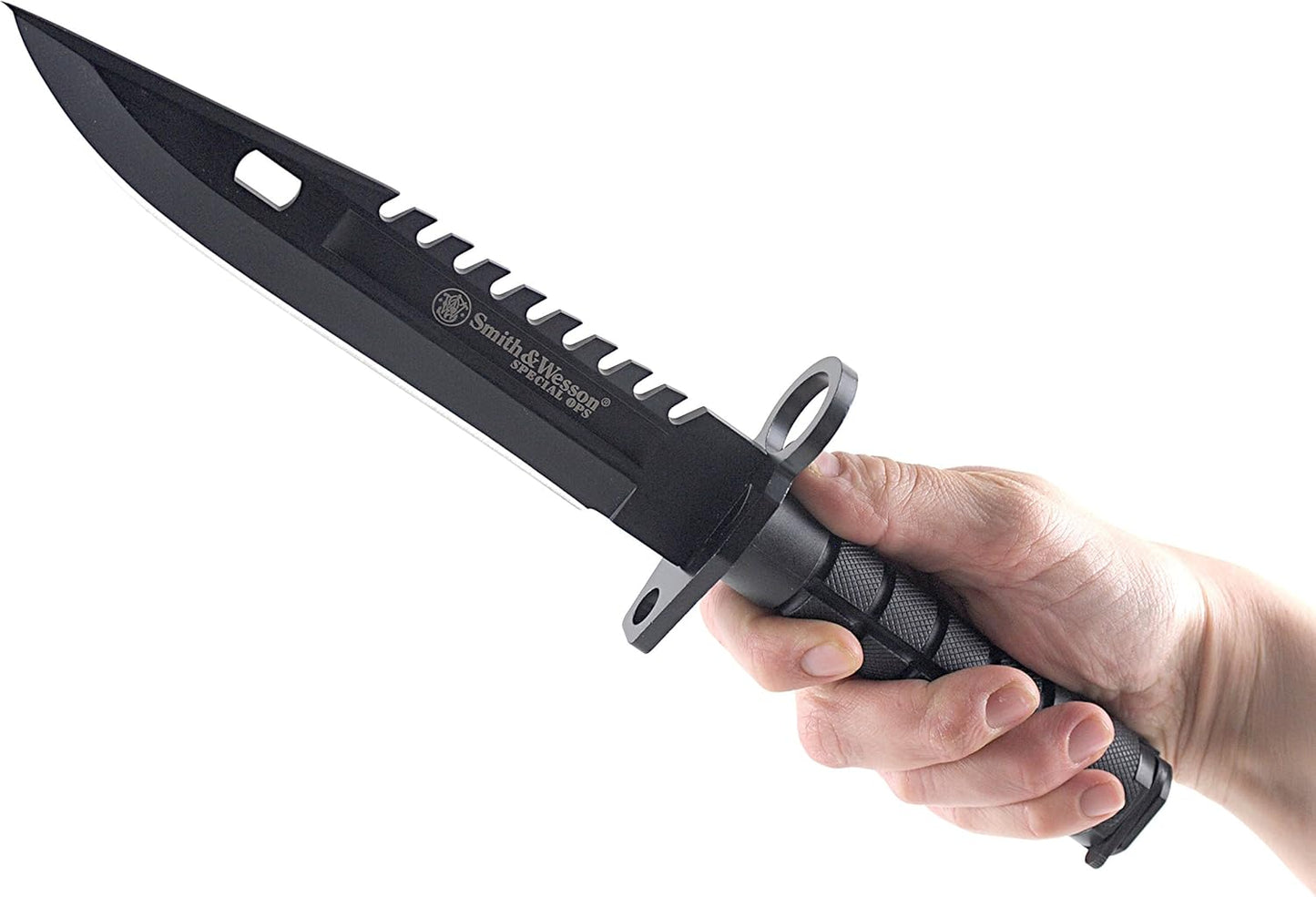 Smith & Wesson SW3B 12.8in S.S. Fixed Blade Knife with 7.8in Bowie Blade with Notched Spine and Nylon Fiber Handle for Outdoor, Tactical, Survival and EDC