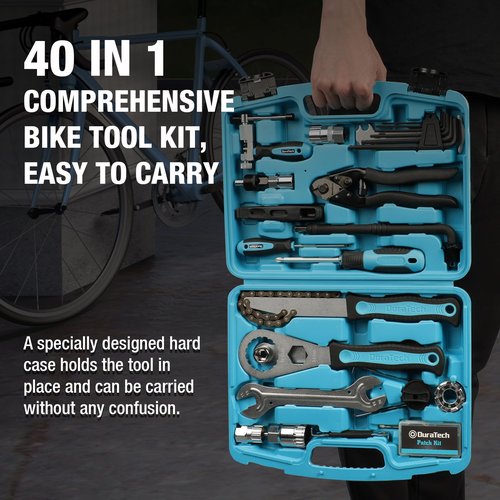 DURATECH Bike Repair Kit, 40PC Bicycle Tool Kit with Carry Case, Bike Accessories for Repairing Tyres, Brakes, Chains, Pedal, Mountain Bike & Road Bike Maintenance, Great Gift for Men, Women