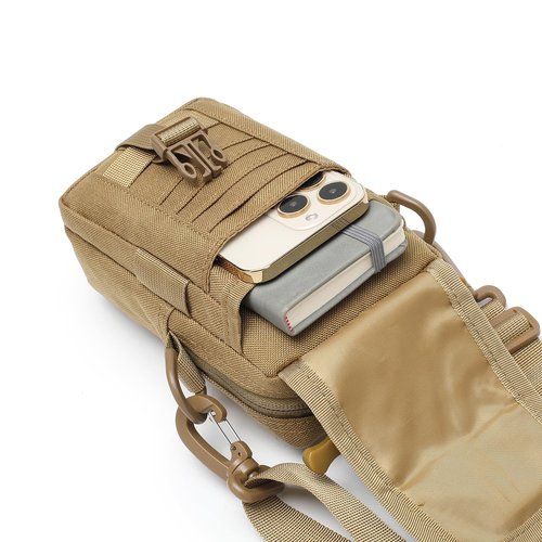 Tactical Molle Accessories Pouch with Shoulder Strap Multi-Functional Tool Pouch Waist Bag Phone Cash&Card Holder for Daily(Black)