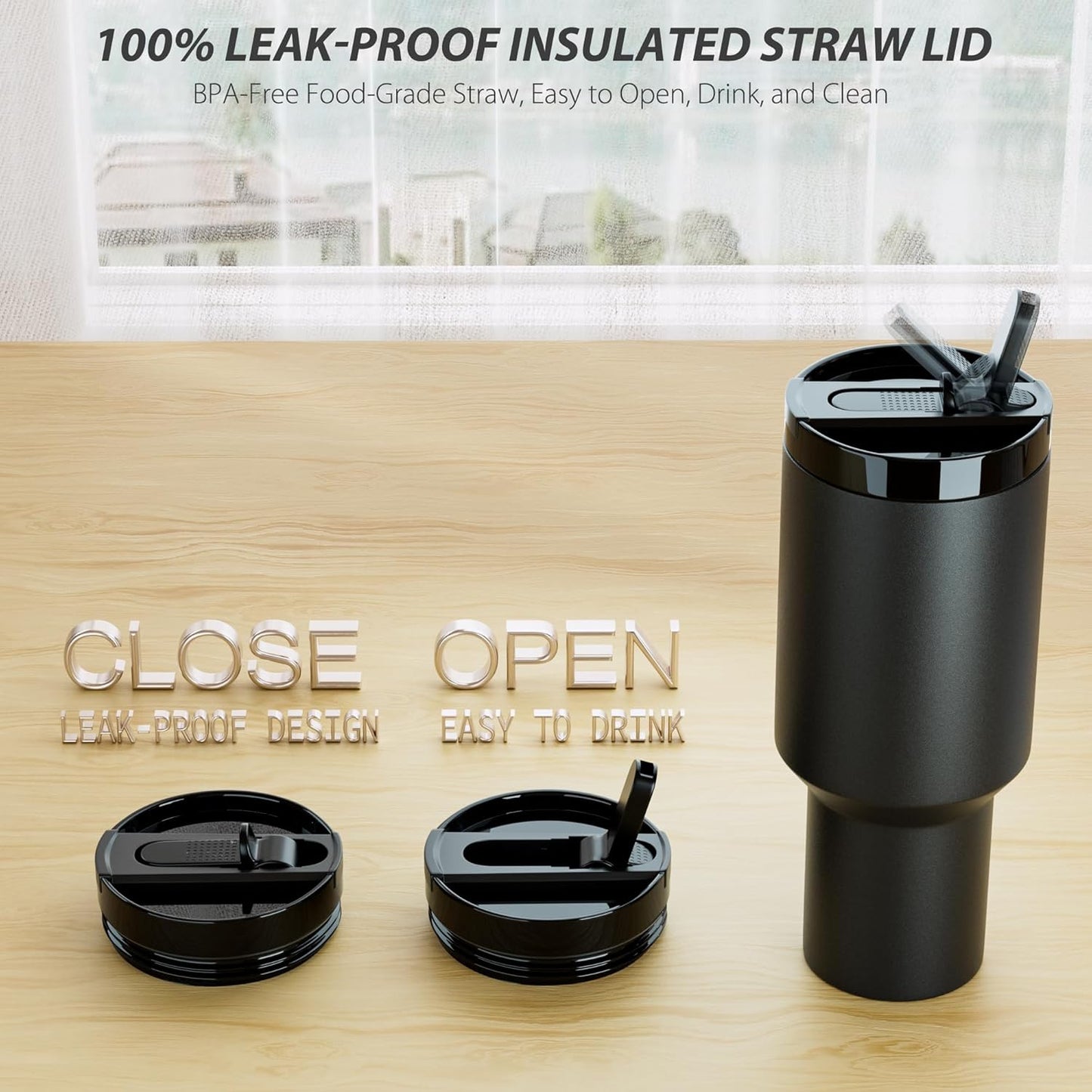 Stanley 40 Oz Quencher H2.0 | 2-Pack Leakproof Replacement Lid – Black