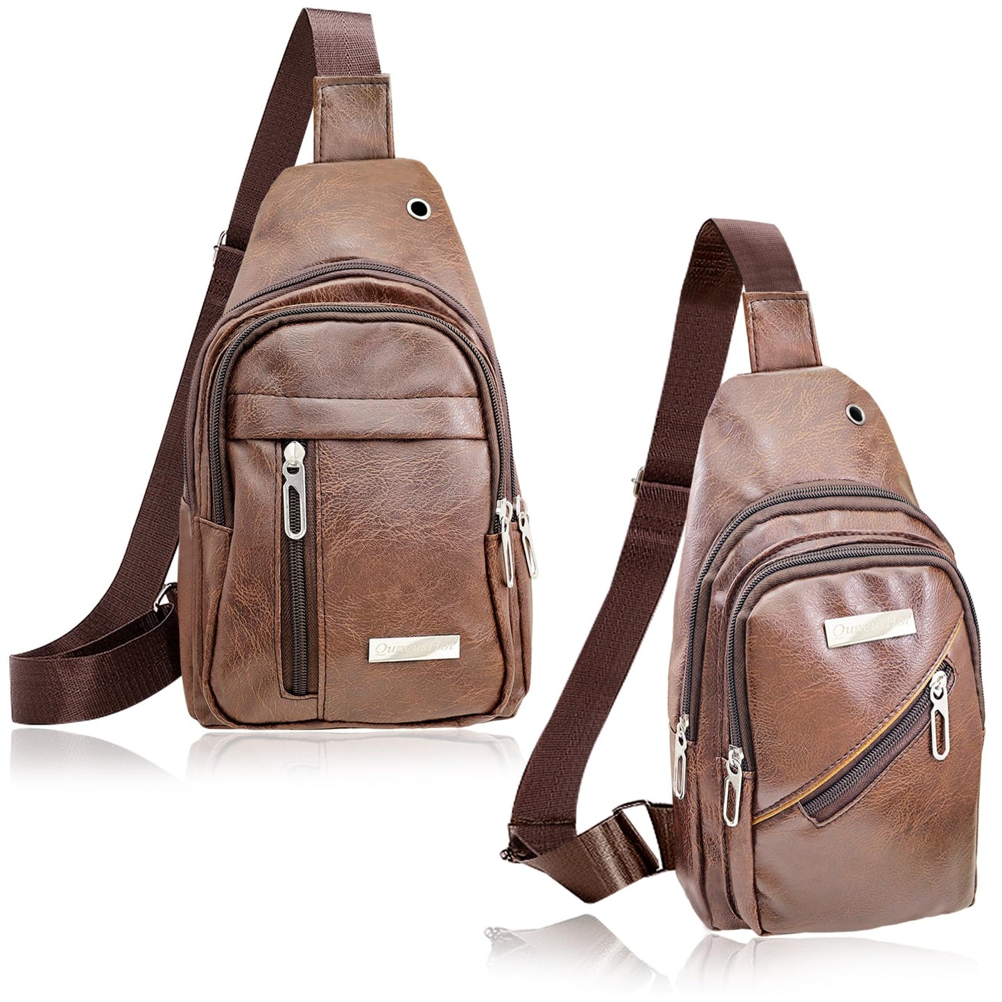 QuneusHot 2Pcs Sling Bags for Crossbody Small Leather Backpack Anti Theft Casual Chest Bag Travel Hiking for Men Women Coffee