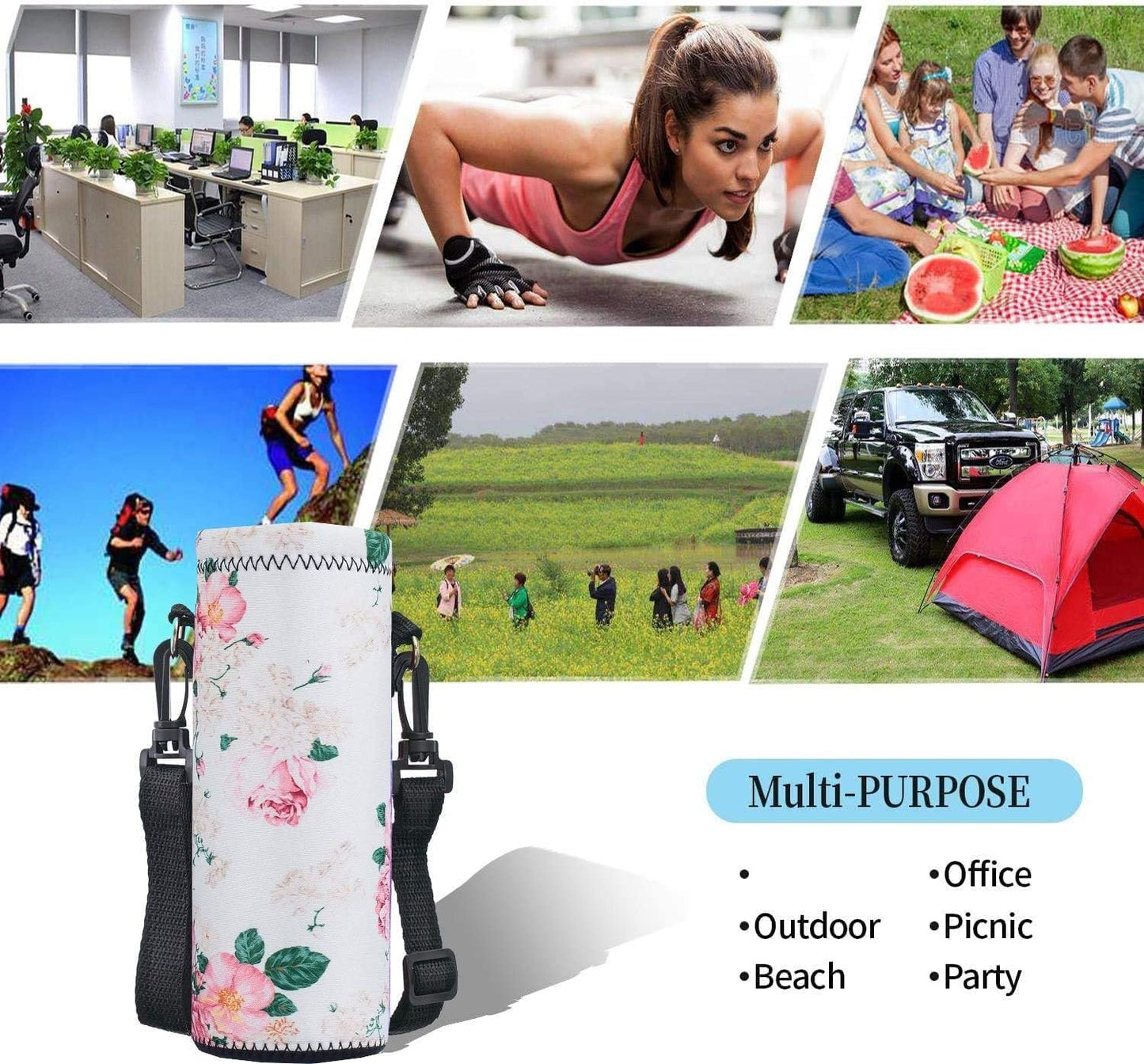 AUPET Water Bottle Carrier,Insulated Neoprene Water bottle Holder Bag Case Pouch Cover 1000ML or 750ML,Adjustable Shoulder Strap,for Stainless Steel and Plastic Bottles, Sport and Energy Drinks