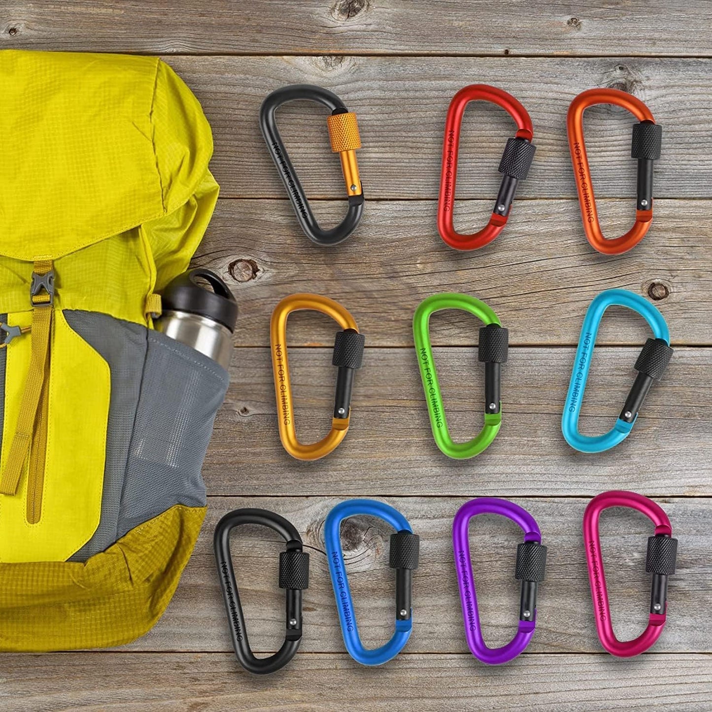 10 Pack Aluminum D Ring Key Rings Clips Locking Carabiner for Camping Fishing and Outdoor Use,Clips with Screw Gate Multicolored