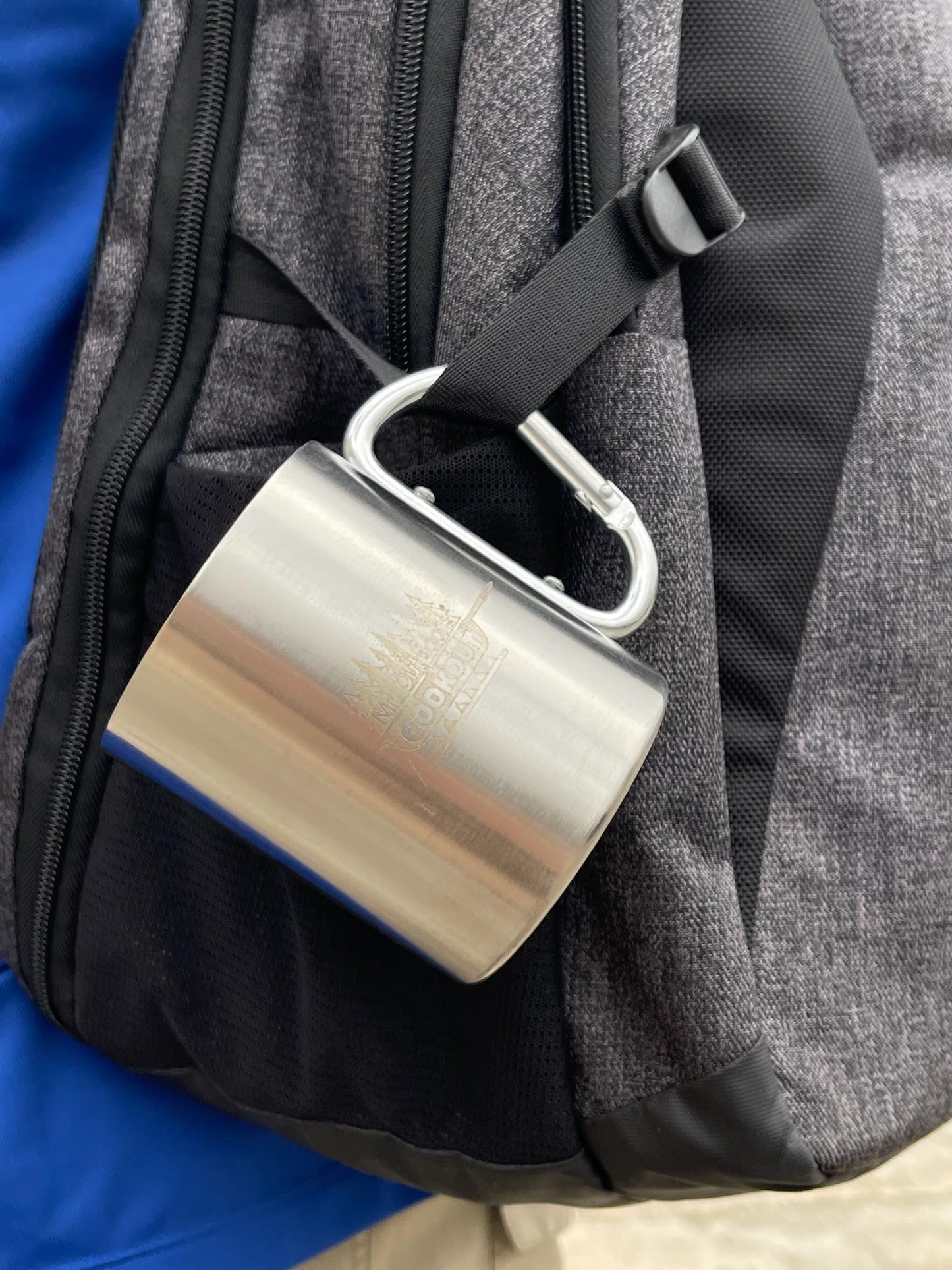 King Kooker Mr. Outdoors Cookout Double Insulated Stainless Steel Camp Mug with Carabiner Handle for Hikes, Camping, Hunting, Fishing, Survival